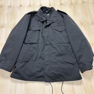 Military Jacket Mens XL Black Canvas Full Zip Lined Pockets Outdoor Army